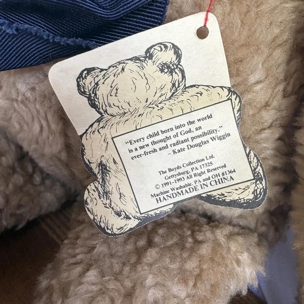 Boyds Bears Plush Teddy Bear Brown Bow Tie Bears in the Attic 1991-93 Hang Tag